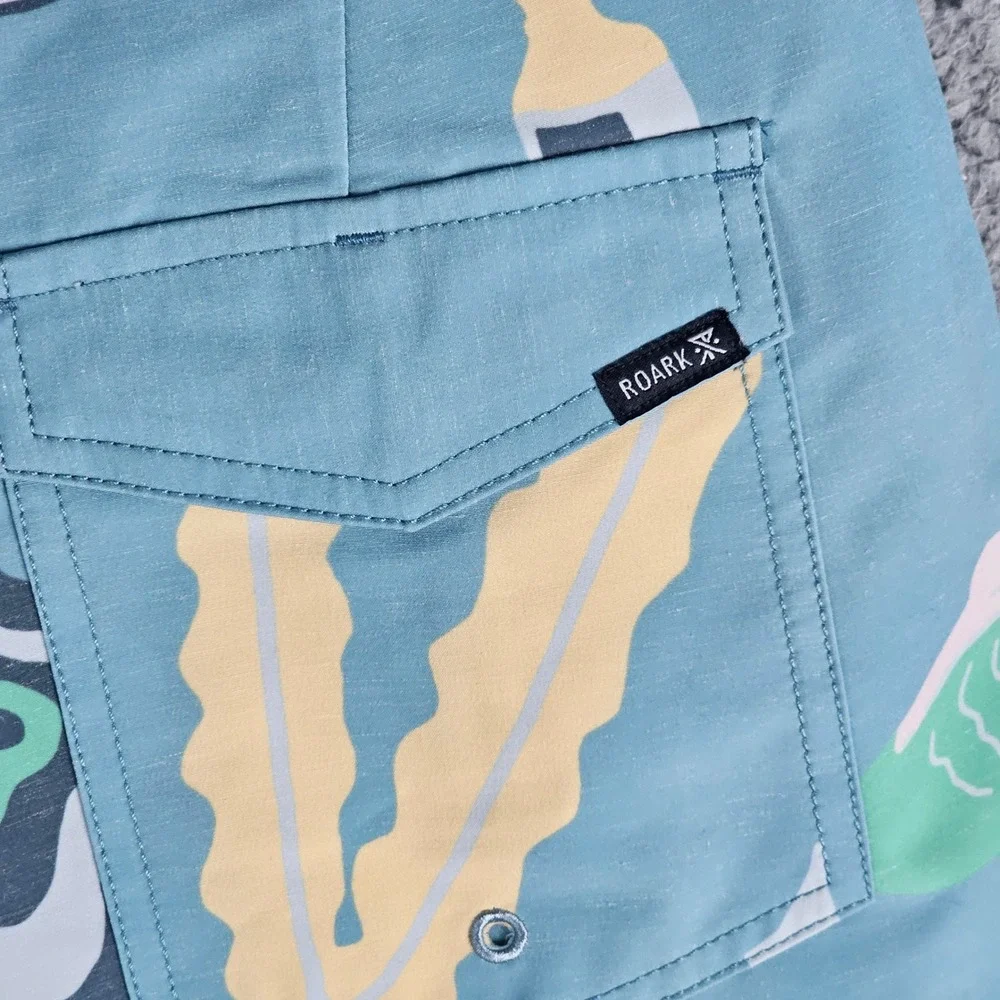 Roark Boardshorts Mens 28 Blue The Passage Graphic Print Surf Trunks 18 Outseam